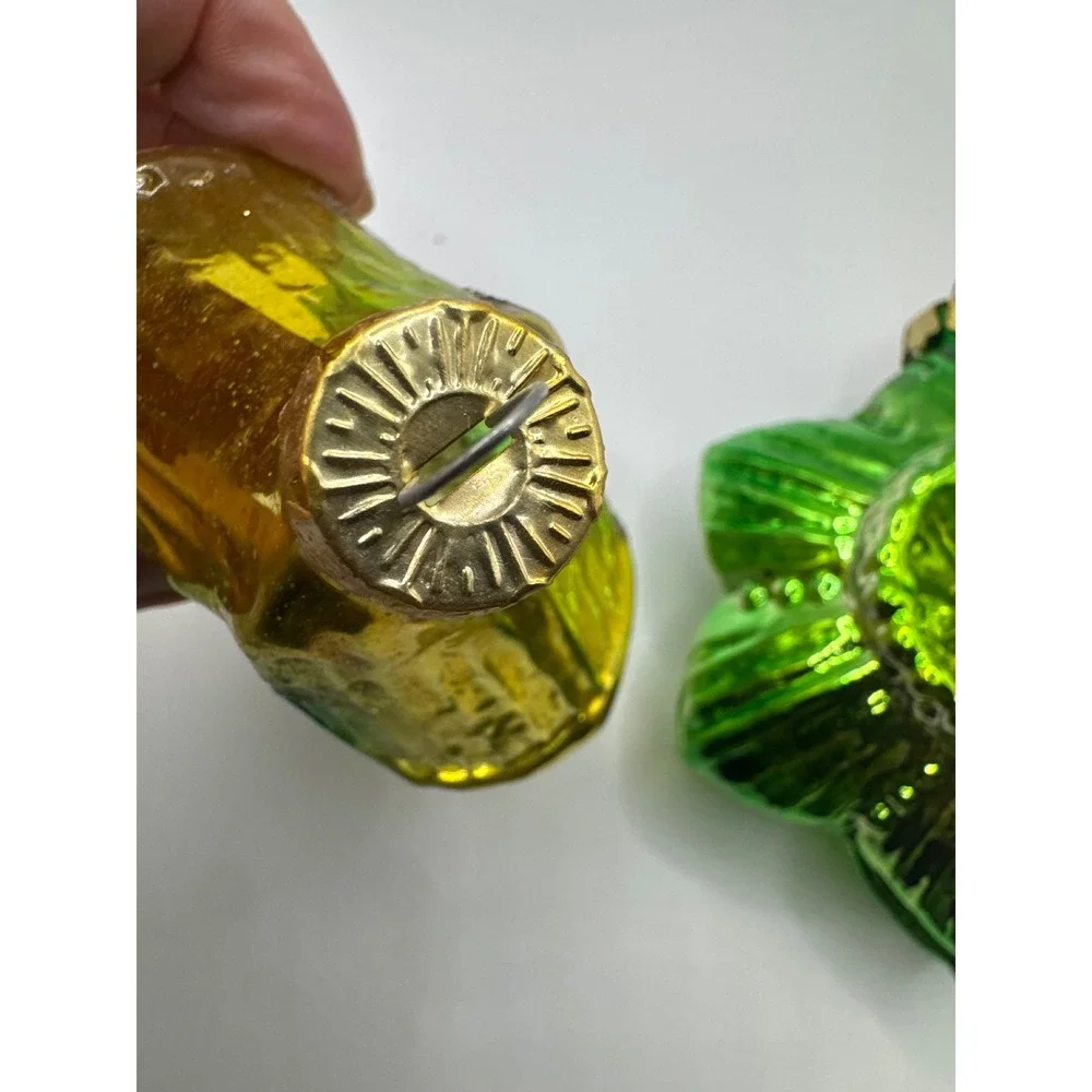 Vintage Mercury Glass Christmas Ornaments Green Gold Star Flower Set of 2
